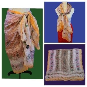 FEATHERS by TOLANI Pastel Floral Delicate Silk Sarong Scarf Blanket Wrap